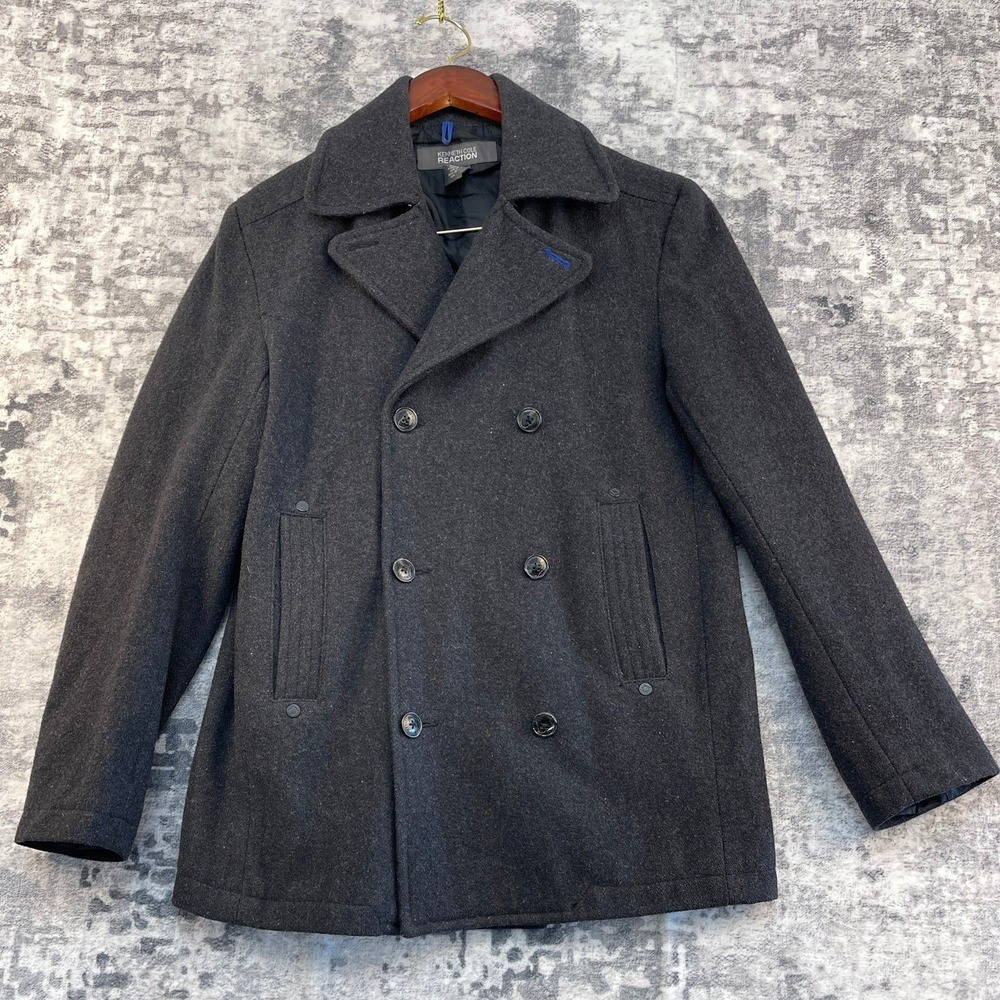Kenneth Cole Reaction Wool Peacoat Mens Small Grey Layered Bib Blazer Jacket